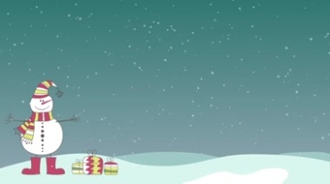 圣诞雪人戴帽子围巾送礼物雪天雪花飘落视频素材