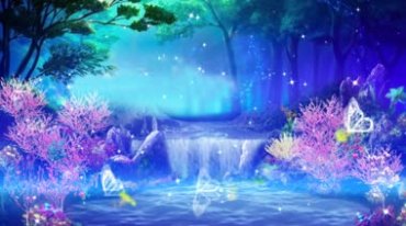 梦幻童话森林流水蝴蝶精灵粒子视频素材