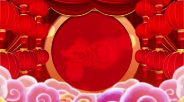 老鼠剪纸鼠年剪纸红灯笼喜庆春节背景视频素材