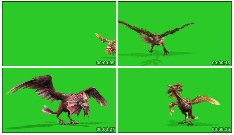 怪兽飞兽飞鸟怪物绿屏抠像后期特效视频素材