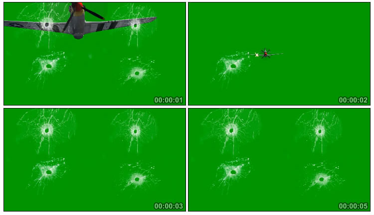 飞机开火扫射屏幕窟窿眼弹孔绿屏抠像后期特效视频素材