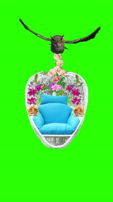 猫头鹰吊着花篮飞行绿屏抠像后期特效视频素材