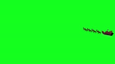 驯鹿拉着圣诞老人雪橇车绿屏抠像后期特效视频素材