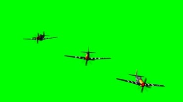 P51战斗机群飞行绿屏抠像后期特效视频素材