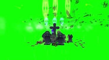 墓地坟场上空蝙蝠群绿屏抠像后期特效视频素材