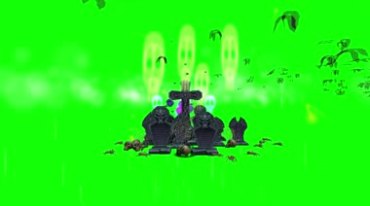 墓地坟场上空蝙蝠群绿屏抠像后期特效视频素材