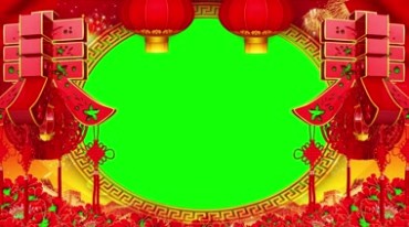 春节喜庆拜年边框大红灯笼绿屏后期特效视频素材