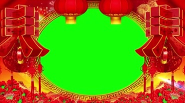春节喜庆拜年边框大红灯笼绿屏后期特效视频素材