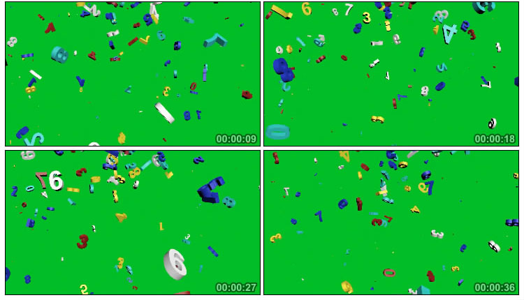 阿拉伯数字方块散落绿屏抠像后期特效视频素材