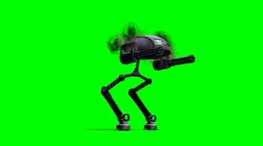 武装机器人机枪扫射绿屏抠像后期特效视频素材