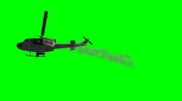 直升机冒黑烟绿幕特效视频素材