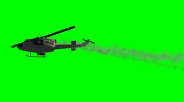 直升机冒黑烟绿幕特效视频素材