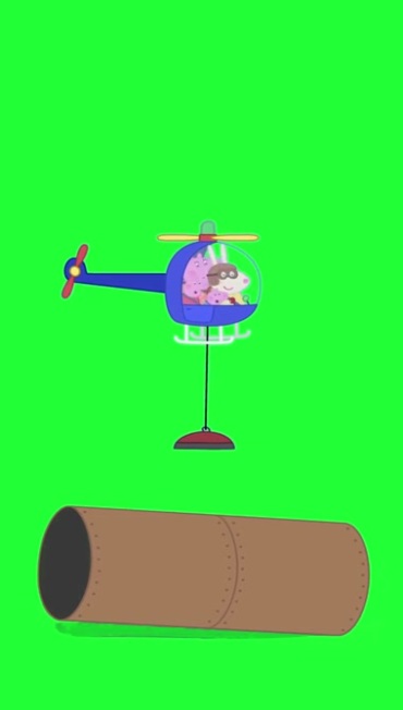 直升飞机吊装木头卡通动画绿屏抠像特效视频素材