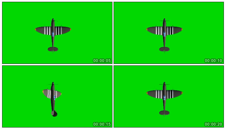 螺旋桨战斗飞机空中飞行姿态绿屏抠像特效视频素材