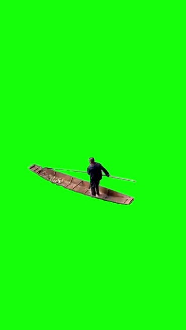 一叶扁舟渔夫水中划船绿幕抠像后期特效视频素材