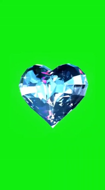 闪亮晶莹剔透爱心形状钻石绿幕抠像特效视频素材