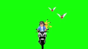 动漫人物骑摩托车绿幕抠像后期特效视频素材