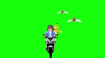 动漫人物骑摩托车绿幕抠像后期特效视频素材