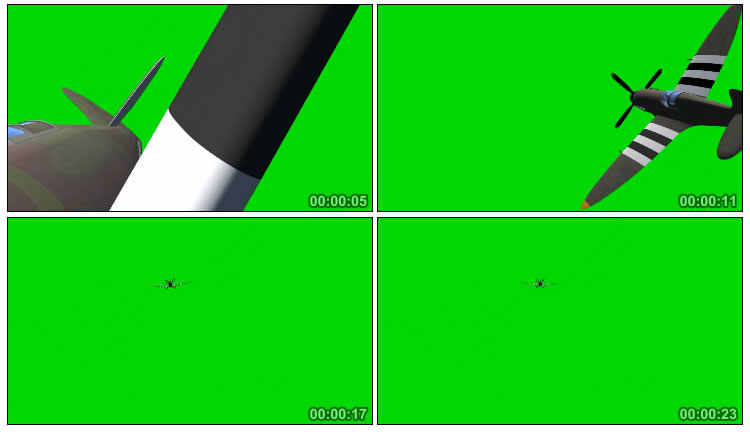 螺旋桨战斗飞机飞行绿幕抠像后期特效视频素材