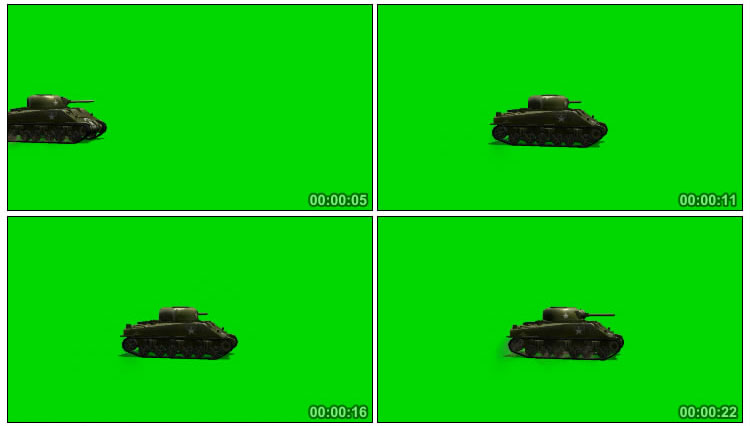 一战苏联老式坦克行驶绿屏抠像后期特效视频素材