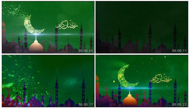 城市上空月亮闪亮绿幕后期特效视频素材