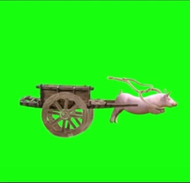 猪拉车狂奔搞笑创意绿屏抠像后期视频素材