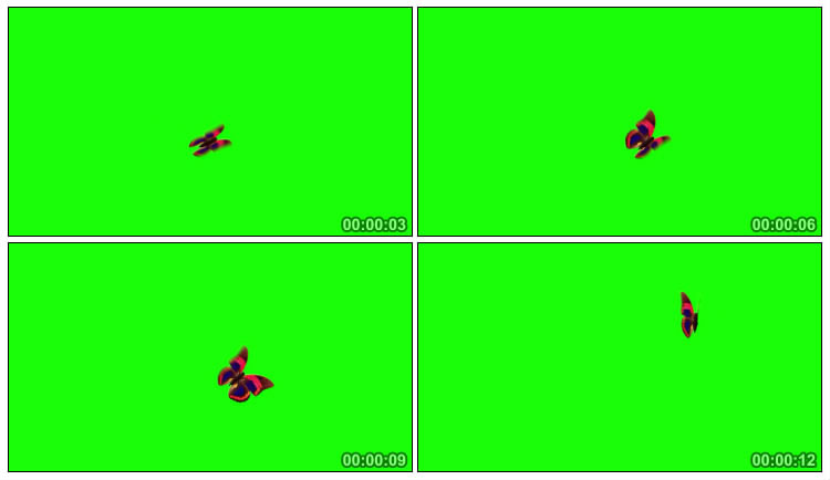火红蝴蝶飞舞绿屏抠像后期特效视频素材