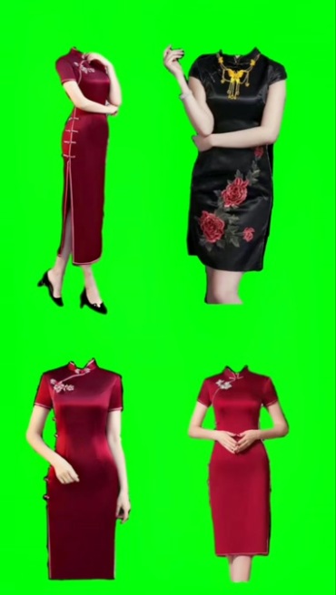 旗袍服装绿屏抠像后期特效视频素材