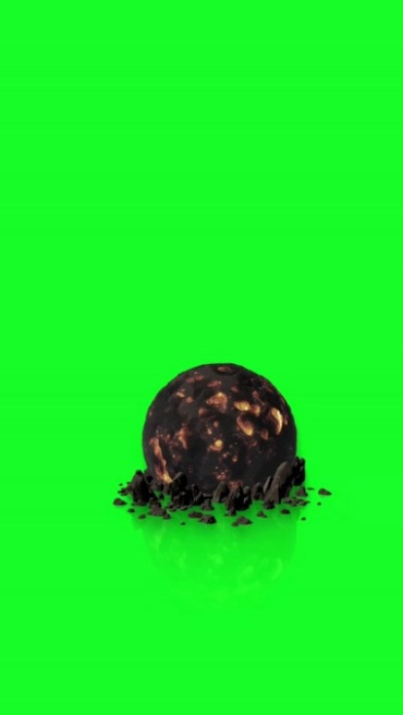 流星陨石火红的大铁球砸向地面绿屏后期特效视频素材