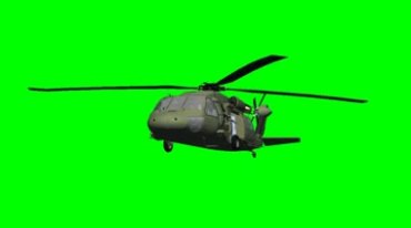 武装直升机空中飞行螺旋桨旋转绿屏特效视频素材