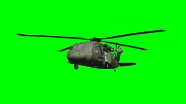 武装直升机空中飞行螺旋桨旋转绿屏特效视频素材