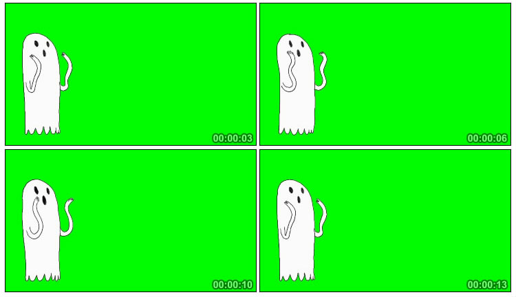 白色卡通幽灵鬼魂绿屏抠像后期特效视频素材