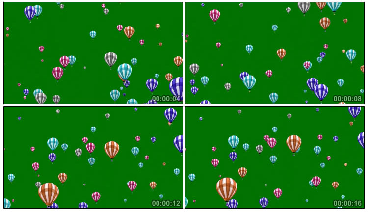 一批彩色热气球升空绿屏抠像后期特效视频素材