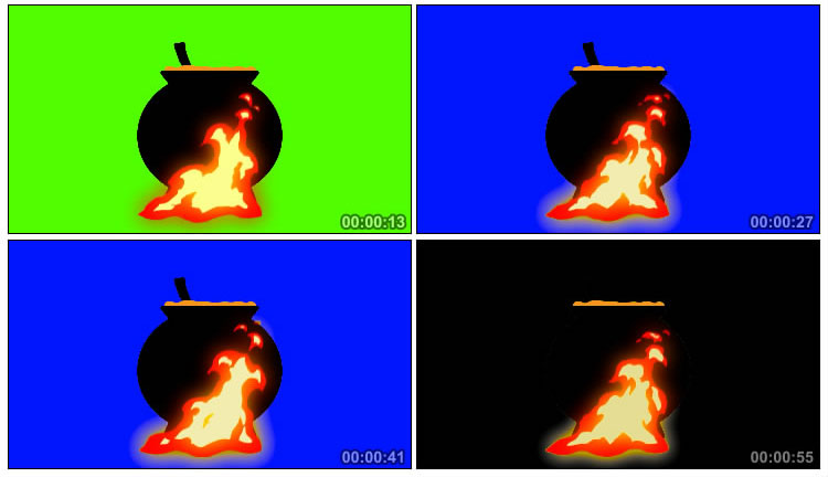 大火烧煮锅女巫炖锅绿屏抠像后期特效视频素材