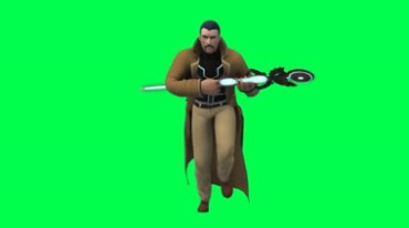 漫威英雄复仇者联盟抱着权杖奔跑绿屏特效视频素材