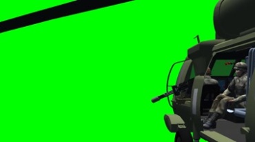 武装人员乘坐黑鹰直升机加特林机枪绿屏后期特效视频素材