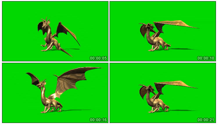 金色翼龙恐龙飞龙绿屏抠像后期特效视频素材