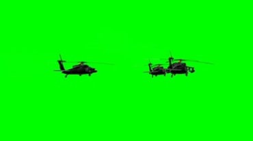 军用武装直升机组队飞行远去绿屏特效视频素材