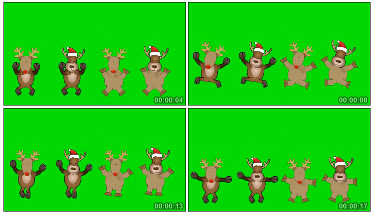 驯鹿麋鹿团体舞跳舞绿屏抠像后期特效视频素材