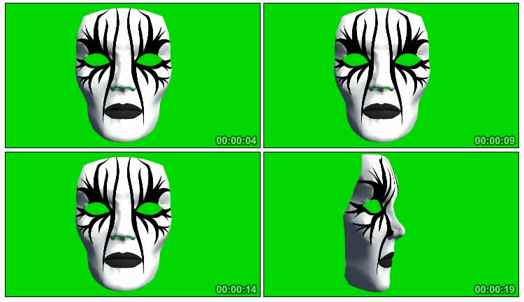 白面具白脸绿屏抠图后期特效视频素材