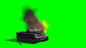 坦克被击中着火冒烟绿屏抠图后期特效视频素材