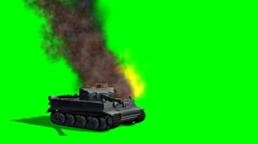坦克被击中着火冒烟绿屏抠图后期特效视频素材