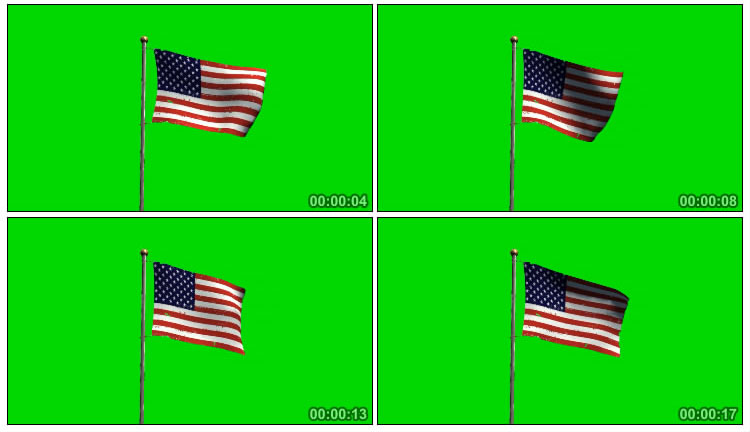 美国破损国旗星条旗绿屏抠像后期特效视频素材