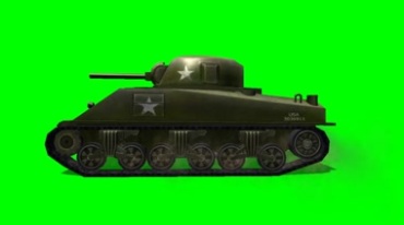 美国谢尔曼二战坦克行驶侧面绿屏后期特效视频素材