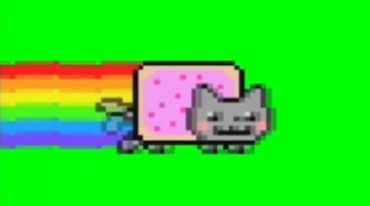 彩虹猫跑动绿屏抠像后期特效视频素材