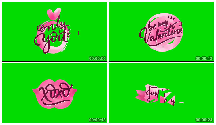 字母字符单词标牌爱情绿屏抠像后期特效视频素材