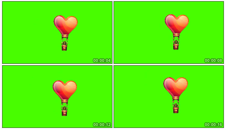 桃心热气球恋人婚礼结婚爱情绿屏抠像后期特效视频素材