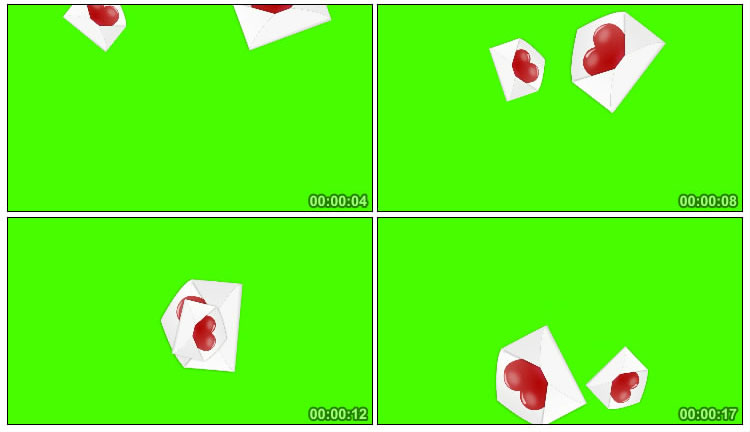 红心信封绿屏抠像后期特效视频素材