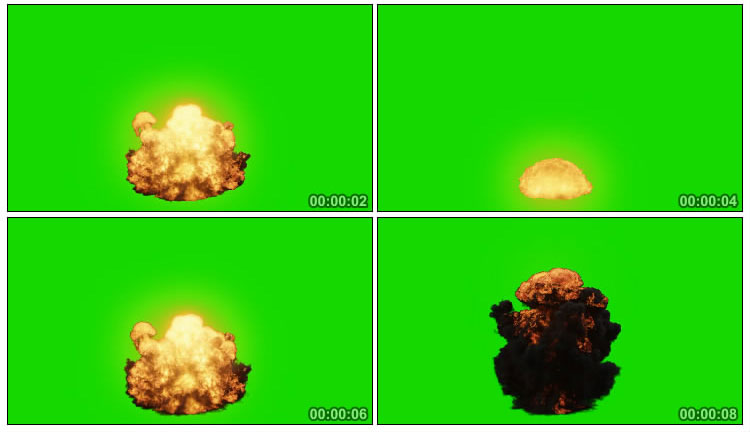 大爆炸火光冲天黑烟腾起绿屏抠像后期特效视频素材