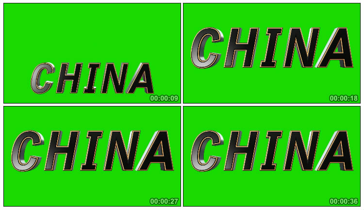 China英文字母单词立体字体绿屏抠像后期特效视频素材